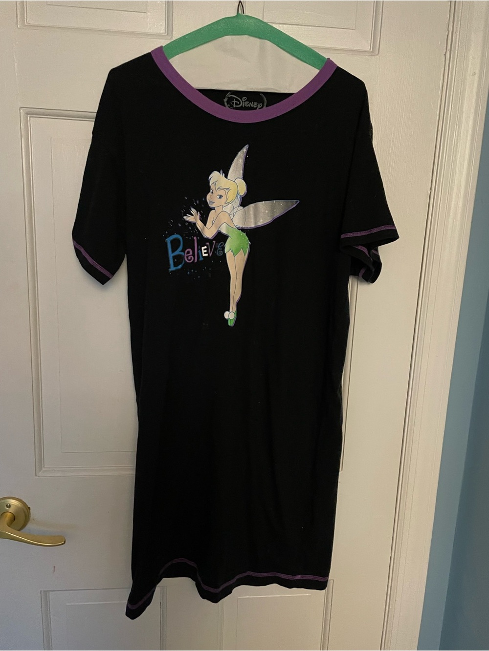 Disney Black Tinker Bell 'Believe' Nightgown with Purple trim